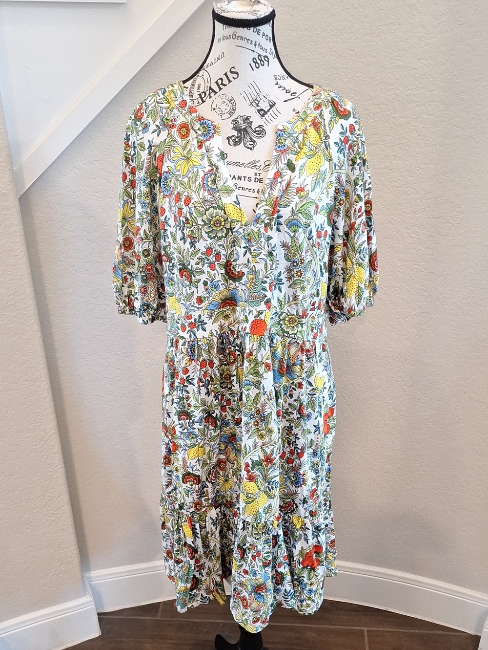 Boden Piper Fruit Print Short Sleeve Tiered Hem Cotton Blend Jersey Dress Sz 12 - Picture 3 of 14